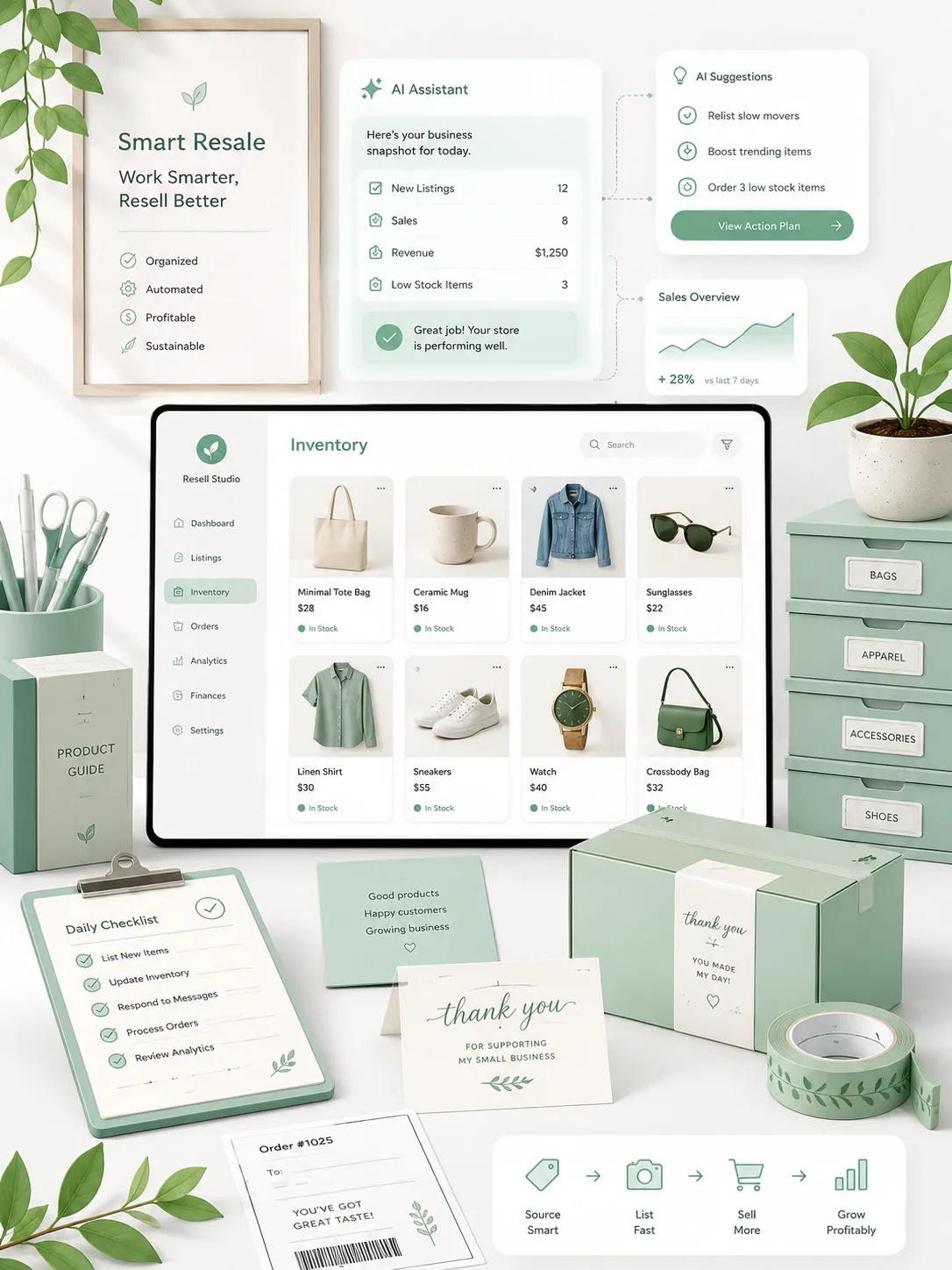 AI Resale Workspace organizing product photos and listing information